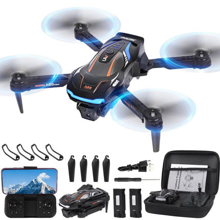 Drone with 1080P HD Camera for Kids, RC Drone with 2 Batteries, Foldable Quadcopter with FPV WiFi Transmission, Gravity Sensor, 3D Flip Mode, One-Button Takeoff/Landing, Altitude Hold Mode (Black)