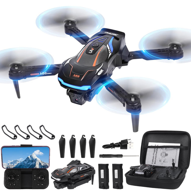 Drone with 1080P HD Camera for Kids, RC Drone with 2 Batteries, Foldable Quadcopter with FPV WiFi Transmission, Gravity Sensor, 3D Flip Mode, One-Button Takeoff/Landing, Altitude Hold Mode (Black)