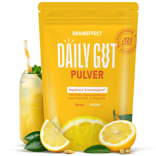 BRAINEFFECT DAILY GUT - Delicious bacterial strain drink powder with fiber and vitamins B6 + B12