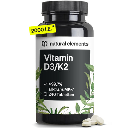 Vitamin D3 + K2 – &gt; 99.7% all-trans MK-7 &amp; 2000 IU Vitamin D3 – 240 tablets – high dosage, optimally bioavailable – no unnecessary additives – produced in Germany