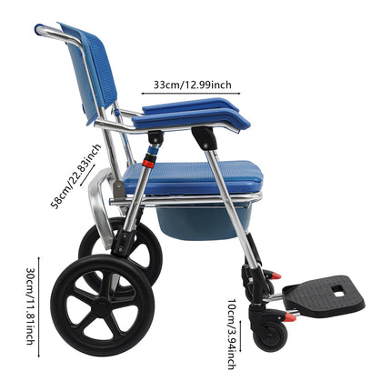 HuKaiL Commode Chair with Wheels, Mobile Toilet Stool for Adults with Built-in Bucket and Adjustable Armrests, Shower Chair Commode Chair 125Kg Load Capacity for Patients Seniors Disabled