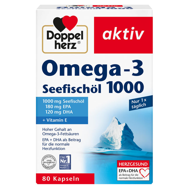 Doppelherz Sea Fish Oil Omega-3 1000 - EPA and DHA contribute to normal heart function - 80 Capsules (1 Pack)