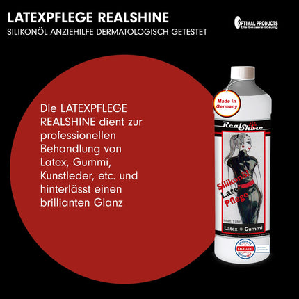 Optimal Products Latex Care REALSHINE Silicone Oil 1 Liter | dermatologically tested oil for latex | professional rubber care and economical donning aid | odorless latex care for a high-gloss finish