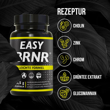 BRNR EASY BRNR Light Formula 5-in-1, Metabolism Treatment with Choline, Blood Sugar Level Formula with Chromium, Fiber Glucomannan, Green Tea Extract, 120 Capsules