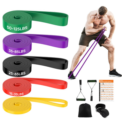 Fokky Fitness Bands Resistance Bands with 5 Levels, Resistance Bands with Door Anchor, 2*Handles, Exercise Instructions &amp; Carrying Bag, Gymnastic Band Pull-Up Band Fitness Band for Muscle Building, Yoga, Pilates Set of 5
