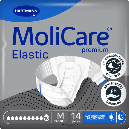 MoliCare Premium Elastic Briefs: for severe incontinence for women and men; 10 drops, size M (85-120 cm hip circumference), 14 pieces