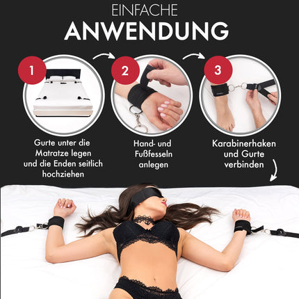 liebesfreunde® Bondage Set Bed Restraints Sex Toy for Couples I Extremely stable BDSM bondage set with bed restraints, handcuffs, blindfold