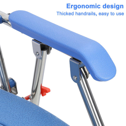 Foldable shower-commode wheelchair, height adjustable with removable bucket and footrests, mobile toilet chair with wheels, suitable for seniors and people with limited mobility Bl
