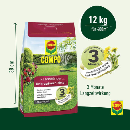 COMPO FLORANID lawn fertilizer plus weed killer, 3-month long-term effect, fine granules, 12 kg, 400 m²