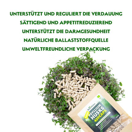 RheinNatur Organic Psyllium Husk Capsules - 450 high-dose capsules (3,000 mg per serving) - Made in Germany - Psyllium Husk Fiber - Psyllium Capsules - Supports Digestion