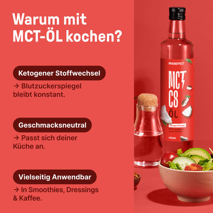 BRAINEFFECT MCT Oil C8 (500ml) - Produces 300% more ketones than other MCT oils (100% C8) - Ketogenic Diet - Pure Coconut Oil Extract - Ideal for Ketogenic Diet &amp; Bulletproof Coffee