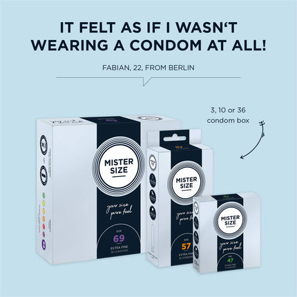 MISTER SIZE condoms, ultra-soft, 64mm, pack of 10/extra thin, extra fine, extra moist/made from 100% natural rubber latex in your size XXL/natural feeling, pack of 10