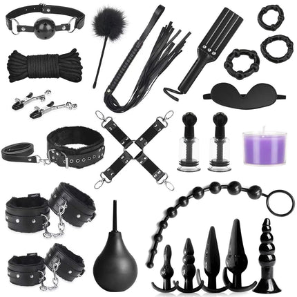 BDSMAGE Restraints Sex Set 25 PCS BDSMs Toys Hard Erotic Sex Toys for Couples Extreme Sex Toys Set for Couple Set Bondage Set Restraint Set SM Sex Toys Extreme Couples (Black - 25)
