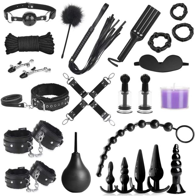 BDSMAGE Restraints Sex Set 25 PCS BDSMs Toys Hard Erotic Sex Toys for Couples Extreme Sex Toys Set for Couple Set Bondage Set Restraint Set SM Sex Toys Extreme Couples (Black - 25)