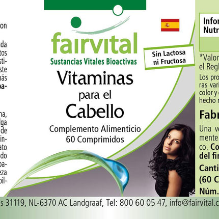 Fairvital | Hair Vitamin Tablets - Hair Vital - HIGH DOSE - 60 Tablets - with Vitamin B-12, Biotin, Zinc, Trace Elements, Brewer's Yeast, and Soy Protein