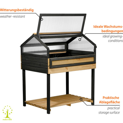 dobar® XXL raised bed with cold frame attachment - Large pinewood growing bed - Vegetable bed and herb bed - 100 x 73 x 121.50 cm - Natural anthracite, light brown