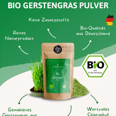 Organic Barley Grass Powder 500g | Finely ground barley grass powder | Certified organic quality | Perfect addition to smoothies, juices, golden milk, moon milk, etc. | Herzlich Natur