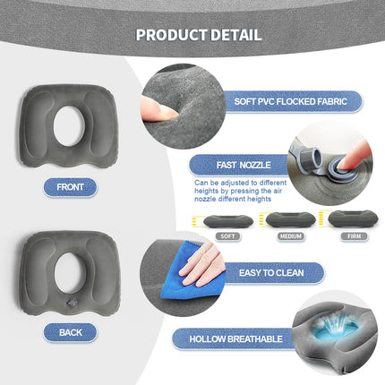 Multifunctional Seat Cushion, Inflatable Donut Pillow – Hemorrhoid Pillow for Coccyx, Post-Surgical Pain, Postpartum Pregnancy, Sciatica, Bedsores – Orthopedic Seat Cushion