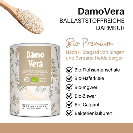 DamoVera® The Organic Colon Cleanse from the Experts | Premium complex of organic fiber, organic spices, and bacterial cultures | Highly dosed, vegan, and laboratory-tested, 250g