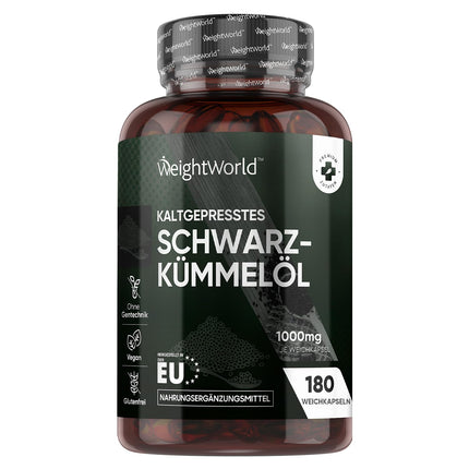 Black Cumin Seed Oil Softgels - 1000mg per Softgel - 6 Month Supply - Black Cumin Seed Oil - Cold-Pressed Black Cumin Seed Oil (Nigella Sativa) - 180 Vegan Softgels - WeightWorld