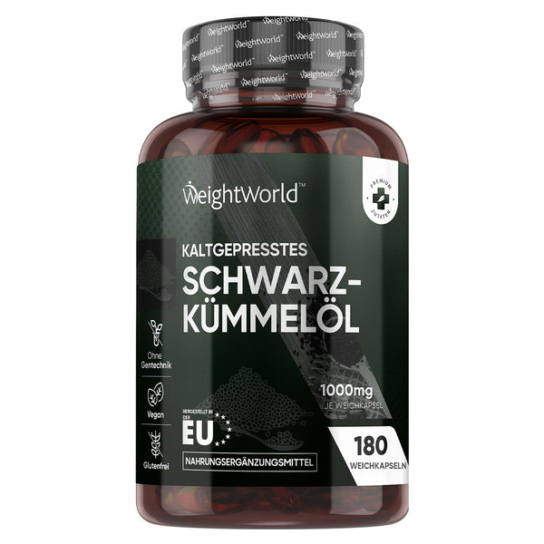 Black Cumin Seed Oil Softgels - 1000mg per Softgel - 6 Month Supply - Black Cumin Seed Oil - Cold-Pressed Black Cumin Seed Oil (Nigella Sativa) - 180 Vegan Softgels - WeightWorld