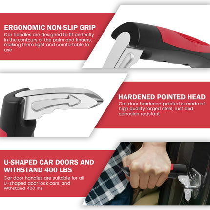 2 PCS Car Entry Aid for Seniors 180KG Load Capacity, Car Handle for Seniors with Car Safety Hammer Function, Non-Slip, Rustproof, Car Handle Car Exit Aid for All Types of Car Doors (Red)