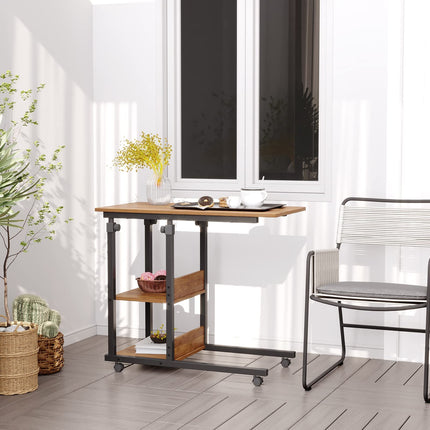 Dripex Side Table with Wheels Laptop Table Height Adjustable Desk Made of Wood, Sofa Table Bedside Table Coffee Table Bedroom, Living Room Dark Brown