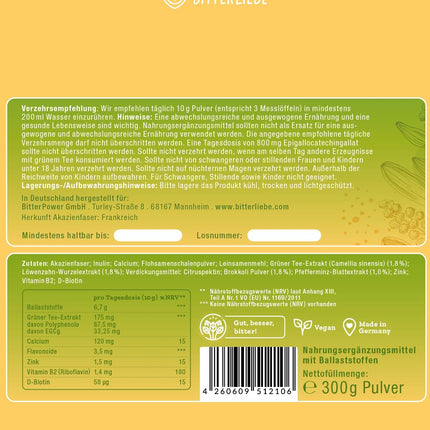BitterLiebe Fiber Powder - Mix of psyllium husks, inulin (prebiotics), flaxseed &amp; apple fiber - high-dose multi-fiber complex for normal digestion &amp; intestinal balance*