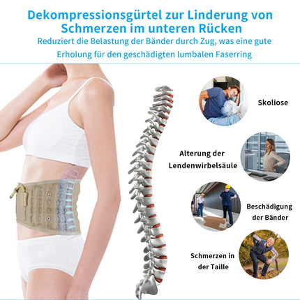 6xigouma Decompression Back Belt - Lumbar Support Belt for Men and Women, Lower Back Pain Relief, Back Traction Device, Fits Waist Size 74-124 cm (Beige)