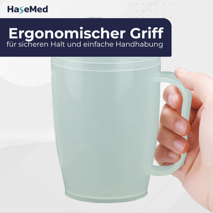 HaseMed Drinking Cup with Handle &amp; Spout (1 Piece) – Ergonomic cup for safe drinking without spills, ideal for seniors &amp; people with limited hand function – Robust &amp; durable, 12 mm