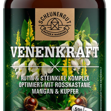 VENENKRAFT® Rutin Sweet Clover Capsules High Dosage - IMPORTANT: Laboratory-tested vein complex with rutin, sweet clover, horse chestnut extract, manganese, copper &amp; more | 120 pcs -DE- SCHEUNENGUT®