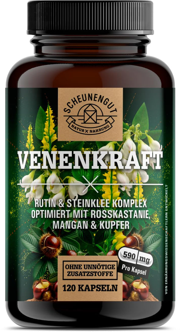 VENENKRAFT® Rutin Sweet Clover Capsules High Dosage - IMPORTANT: Laboratory-tested vein complex with rutin, sweet clover, horse chestnut extract, manganese, copper &amp; more | 120 pcs -DE- SCHEUNENGUT®