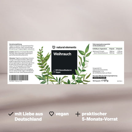 natural elements frankincense capsules – 1176mg extract from Indian frankincense – 85% boswellic acids – high dosage &amp; vegan – 5-month supply – produced in Germany &amp; laboratory-tested