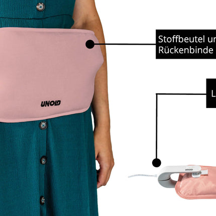 Unold 86014 Wärmi - Electric hot water bottle, pink, soothing warmth for stomach, back, and neck, safe to use, no hot water, no electrosmog, up to 65 °C