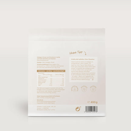 Glow25® Collagen Powder [450g] - Our Original - Collagen Hydrolysate - Peptides Type 1 and 3 - Good Solubility - Neutral