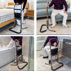COJJ Mobile Standing Aid, Standing and Sitting Aid, Support Frame with 4 Handles, Elderly Sitting Aid, Standing Bed Standing Aid, Bed Handle, Height-adjustable Handle for Seniors, Load Capacity 136 kg…