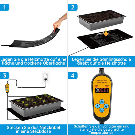 WADEO Plant Heating Mat 52 x 25 cm, Seedling Heating Mat with Thermostat 5°C to 45°C, Greenhouse Heating Mat Waterproof, Warmer Bed Mat for Seedling Germination