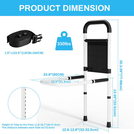 Bed riser bed handle, height-adjustable handle for getting out of bed, bed entry aid for seniors, bed rail fall protection with storage bag, safety and stability