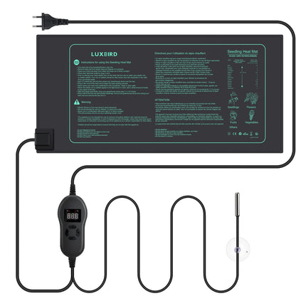 Luxbird heating mat with thermostat, timing function, plant heating mats, indoor greenhouse heating mat, IP67 waterproof heating mat, 52.7 x 25.4 cm, 30 watts