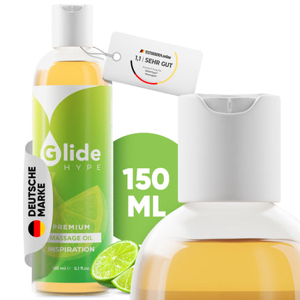 GlideHype PREMIUM Massage Oil INSPIRATION with lime scent | skin-caring lubricant for sensual massages and relaxation (150 ml)