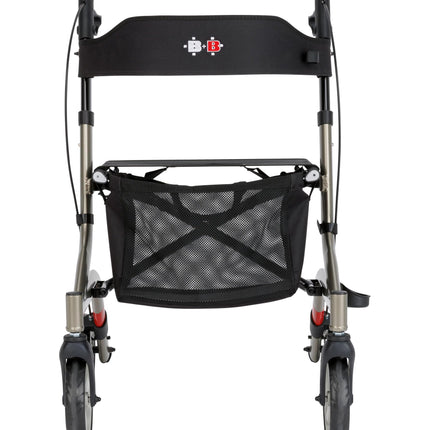 Bischoff &amp; Bischoff Capero Rollator, foldable – Lightweight rollator for indoor and outdoor use, walker with back strap, cane holder and removable mesh bag, platinum