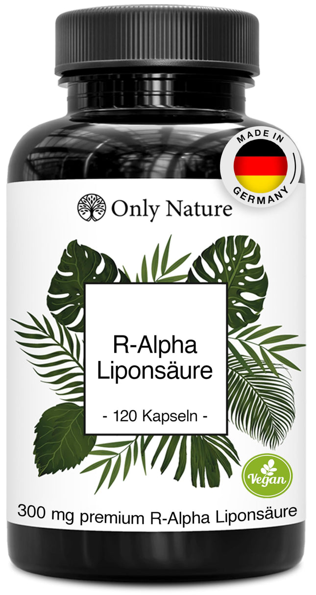 Only Nature® R Alpha Lipoic Acid 300mg - high dosage - 120 laboratory-tested capsules - vegan - no additives - produced in Germany - R-Alpha Lipoic Acid