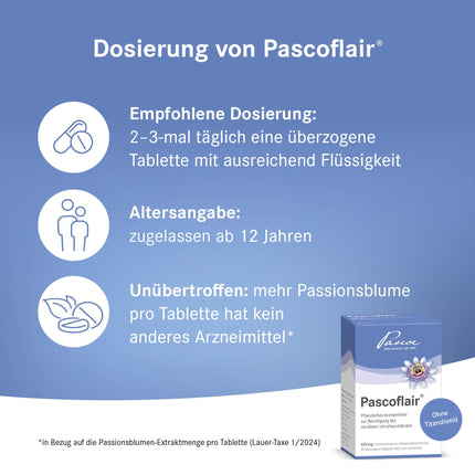 Pascoflair: 90 tablets - herbal sedative - for nervous restlessness, e.g., due to stress - 425 mg concentrated extract per tablet corresponds to 4250-6375 mg passionflower (daily dose)