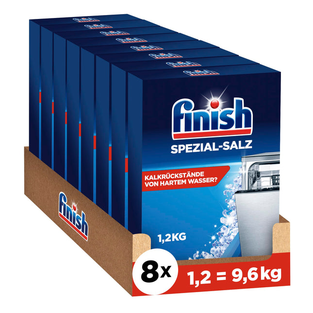 Finish Special Salt – Dishwasher salt to protect against limescale and water stains – Multipack with 8 x 1.2 kg
