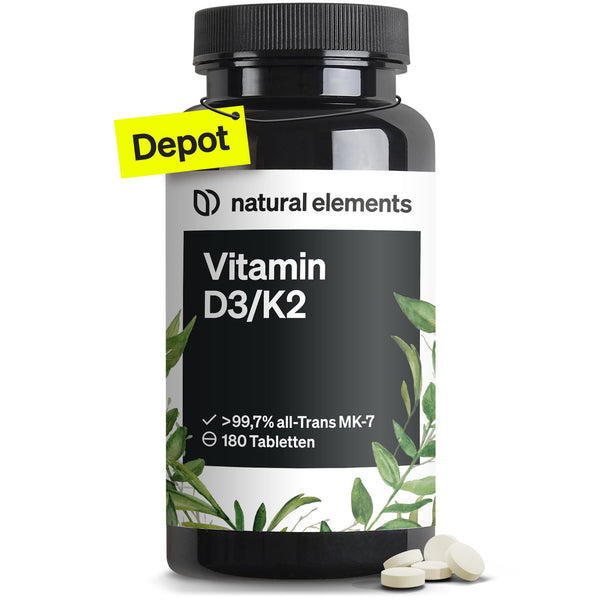 Vitamin D3 + K2 Depot – 180 tablets – Premium quality: K2VITAL® by Kappa – 99.7+% All-Trans K2-MK7 + 5000 IU Vitamin D3 – high dosage, no additives – produced in Germany &amp; laboratory-tested