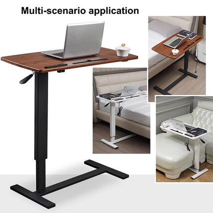 Overbed table with wheels and USB nightstand made of metal, foldable USE-Lift nightstand, laptop table with hidden wheels, with power connection, USB holes, cup holder, etc. (brown, 80 x 40 x 66