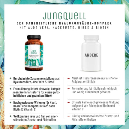 NATURTREU® Hyaluron Capsules with 500 mg of high-dose hyaluronic acid with aloe vera, biotin &amp; vitamin C - 90 Capsules for skin* and joints** - Natural and vegan