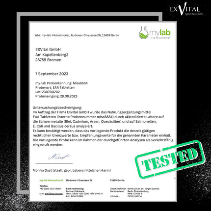 EXVital EAA tablets with 1036 mg per tablet - 510 tablets, all 8 essential amino acids EAAs - Multi Amino high dosage - Vegan - bottled in Germany - no additives