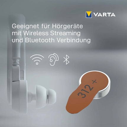 VARTA hearing aid batteries type 312 brown, 60 batteries, storage pack, Power on Demand, wireless approved, size p 312 for hearing aids and hearing aids, Made in Germany