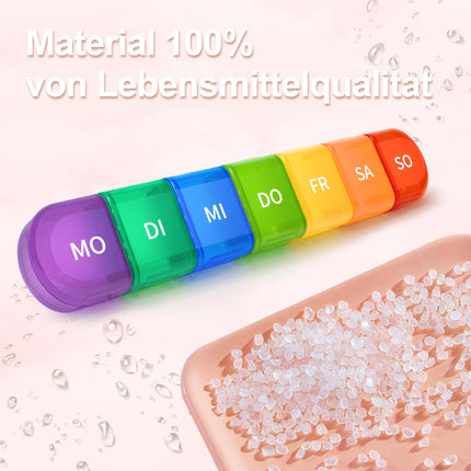 7-day pill box, 7-day pill box with 7 compartments, handy and moisture-resistant medicine box for your handbag or pocket to store medication, rainbow